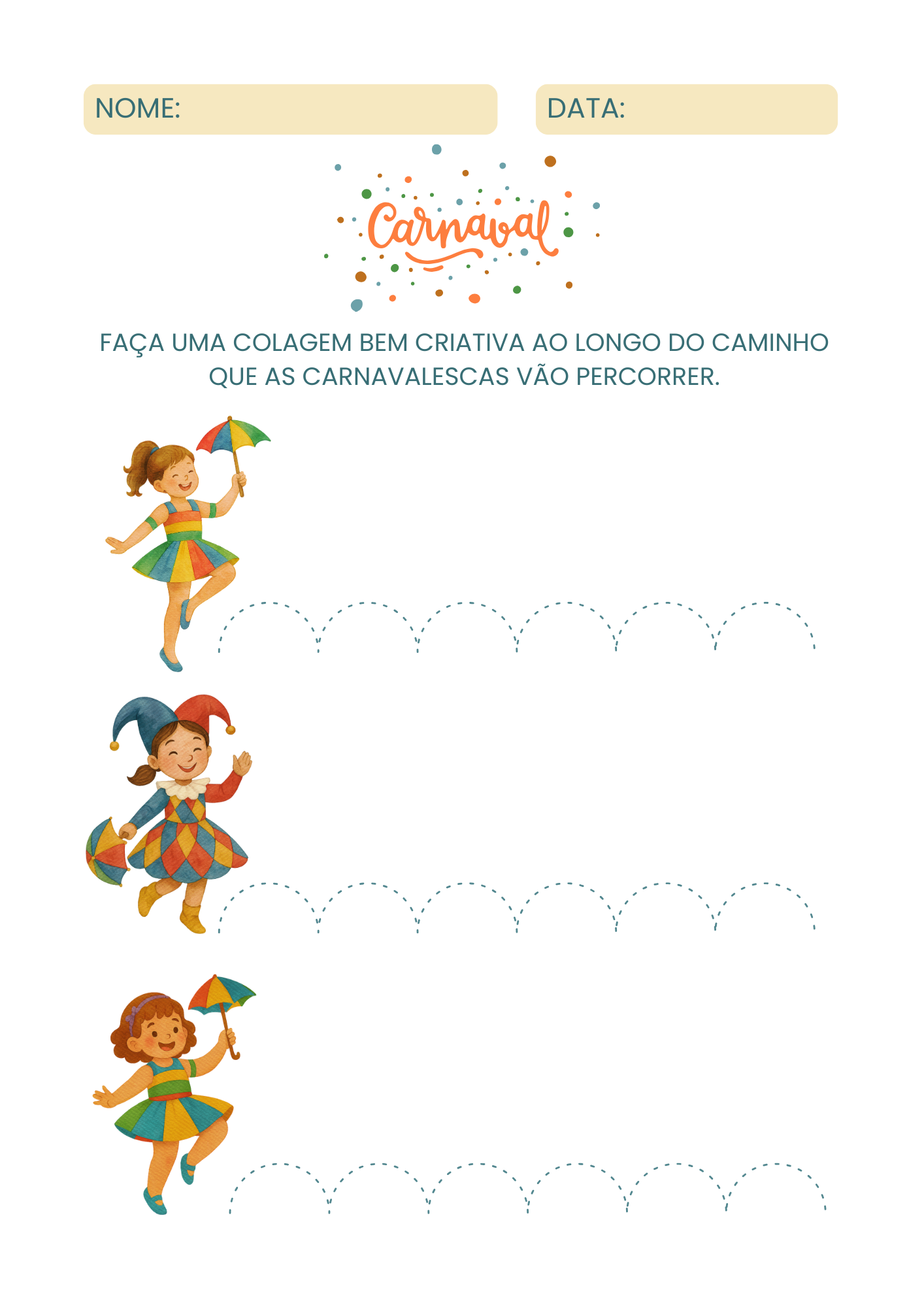 Colorido Ilustrado Atividade colagem carnaval Folha de atividades A4
