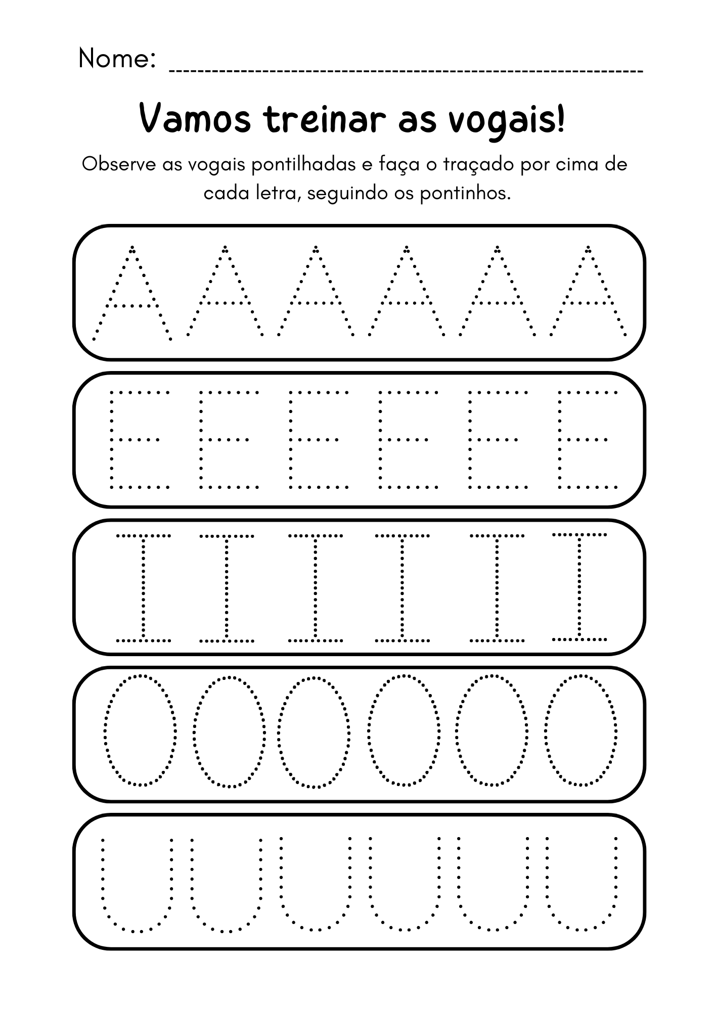 Folha de Atividade Alfabetização Vogais Minimalista Preto e Branco
