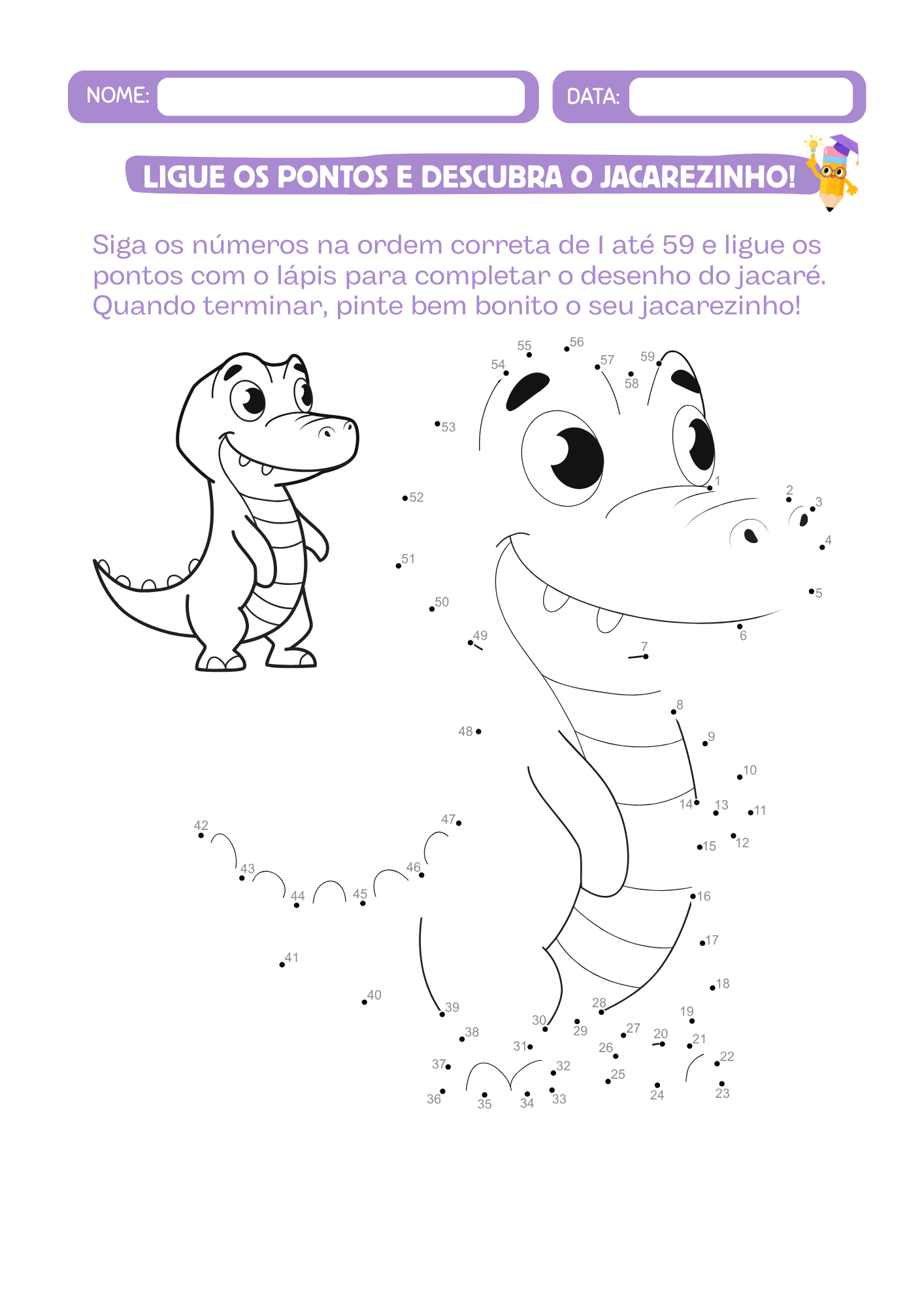 Folha de Atividade Ligue os Pontos Matemática Ilustrado Roxo