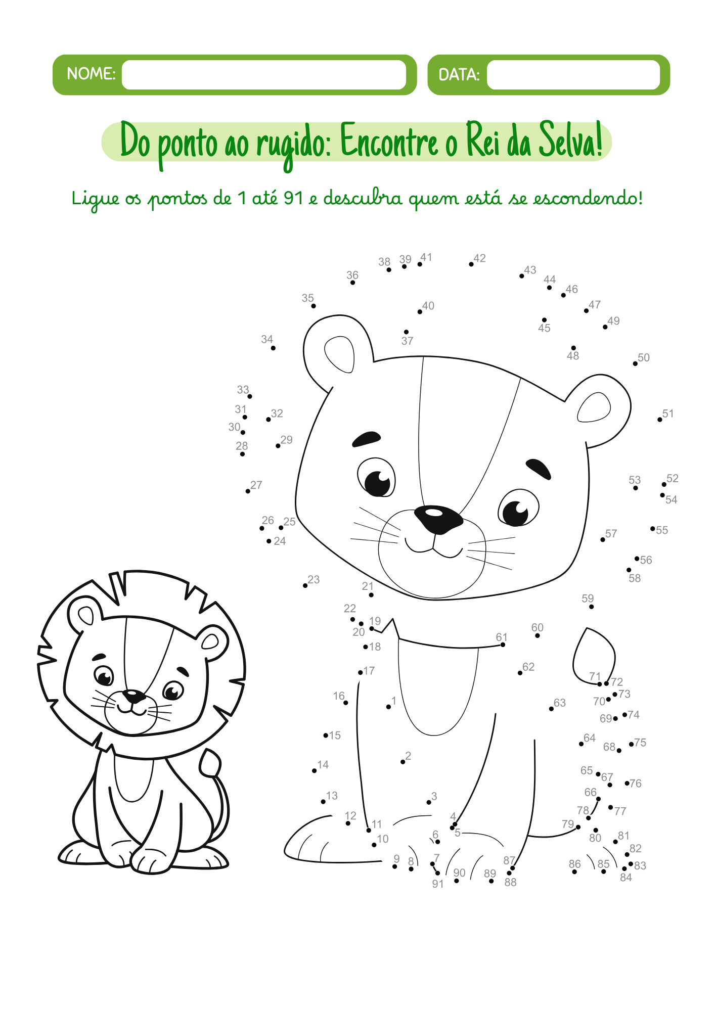 Folha de Atividade Ligue os Pontos Matemática Infantil Verde