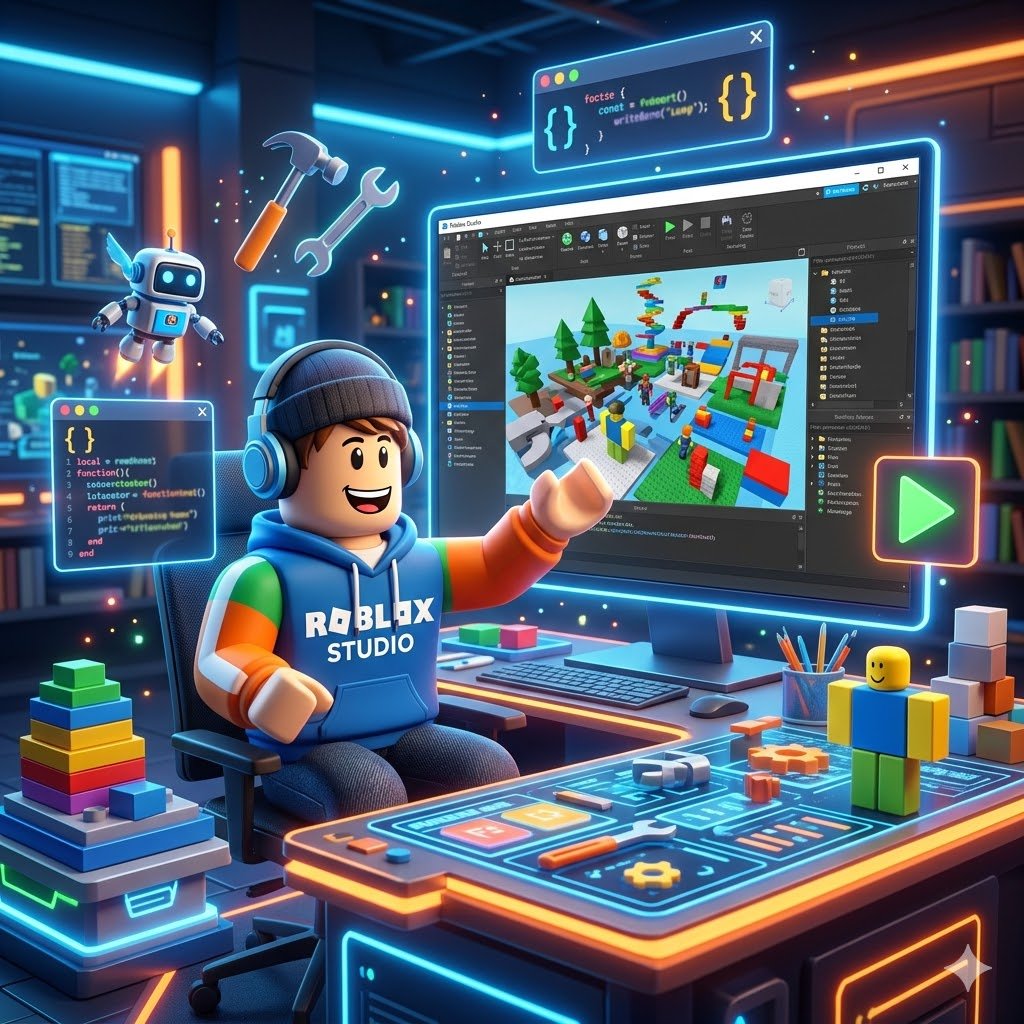 Niño creando en Roblox Studio